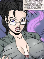 Ponytailed cartoon hero gets her tits growing very fast of the purple liquid